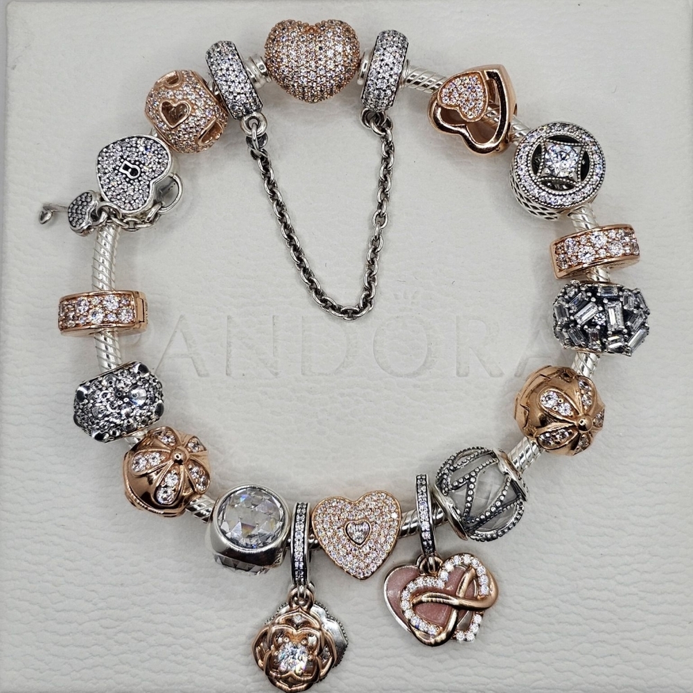 17pc Authentic Pandora Two Tone Bracelet Gift Set